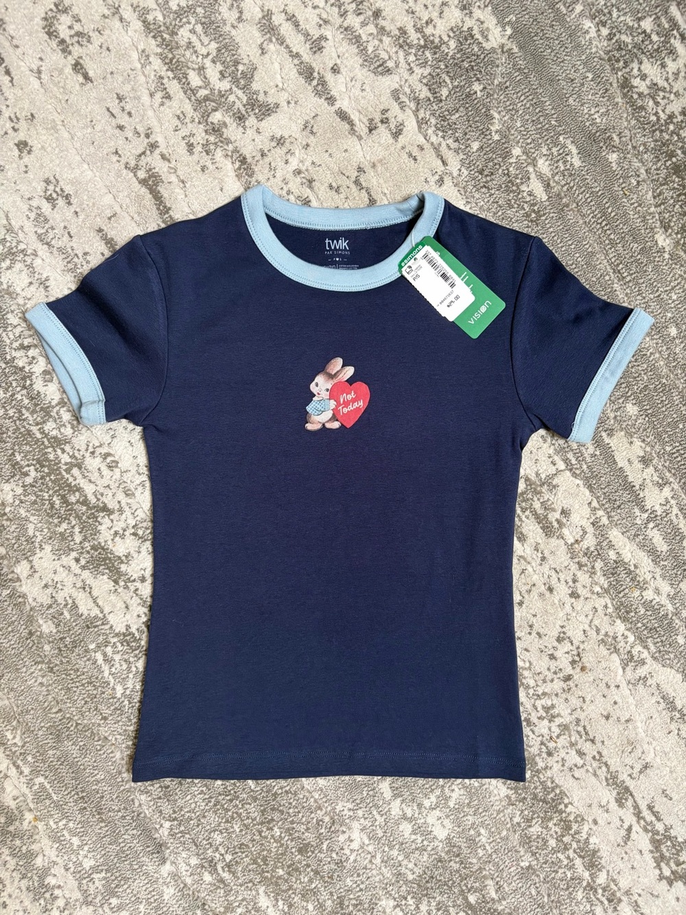 twik Navy Ringer Tee with Light Blue Trim and Bunny Heart Patch (discontinued)